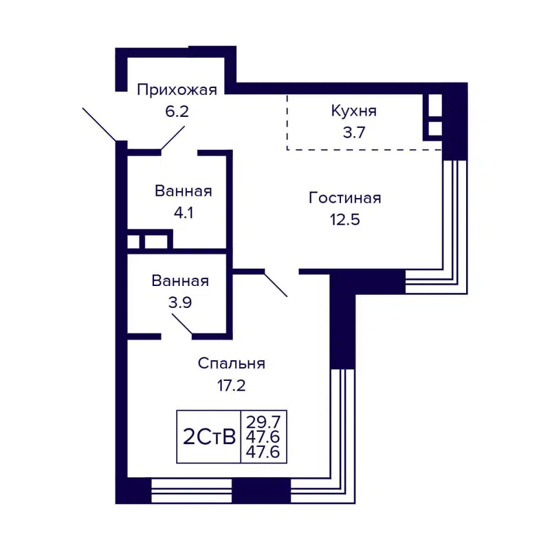 2-комнатная квартира 47.6 м² CITATUM