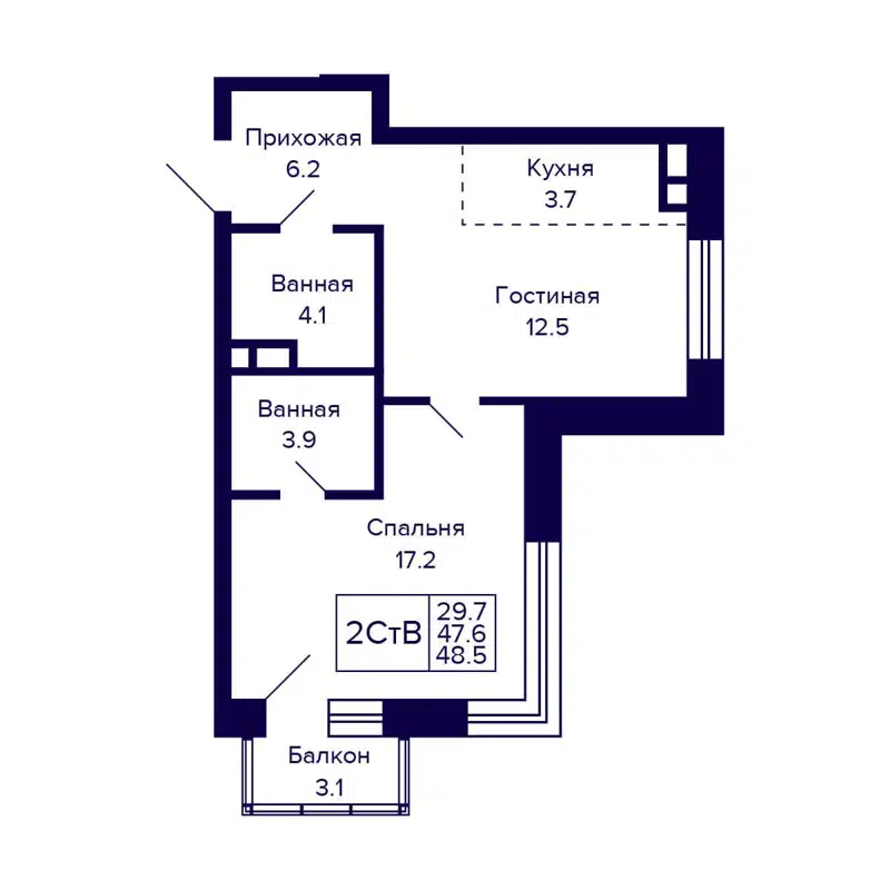 2-комнатная квартира 48.5 м² CITATUM