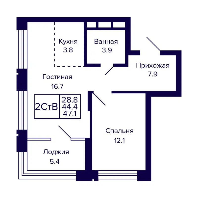 2-комнатная квартира 47.1 м² CITATUM