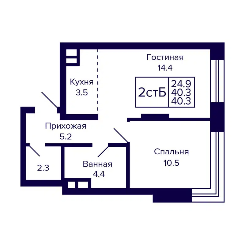2-комнатная квартира 40.3 м² CITATUM
