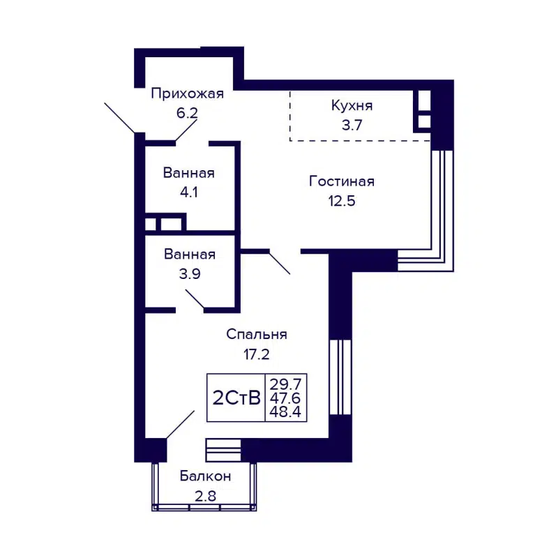 2-комнатная квартира 48.4 м² CITATUM