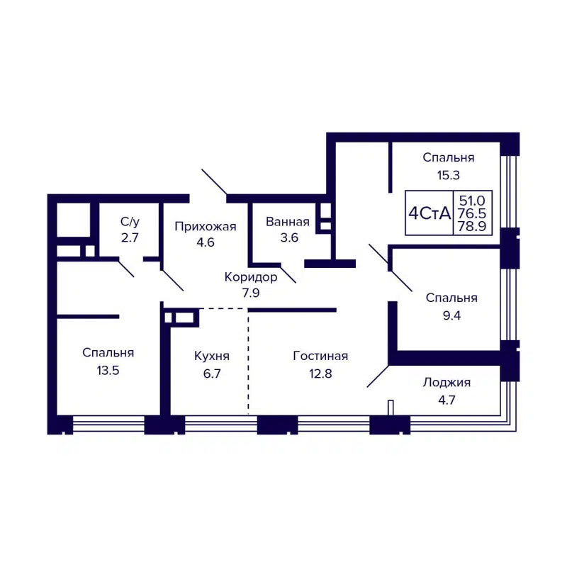 4-комнатная квартира 78.9 м² CITATUM