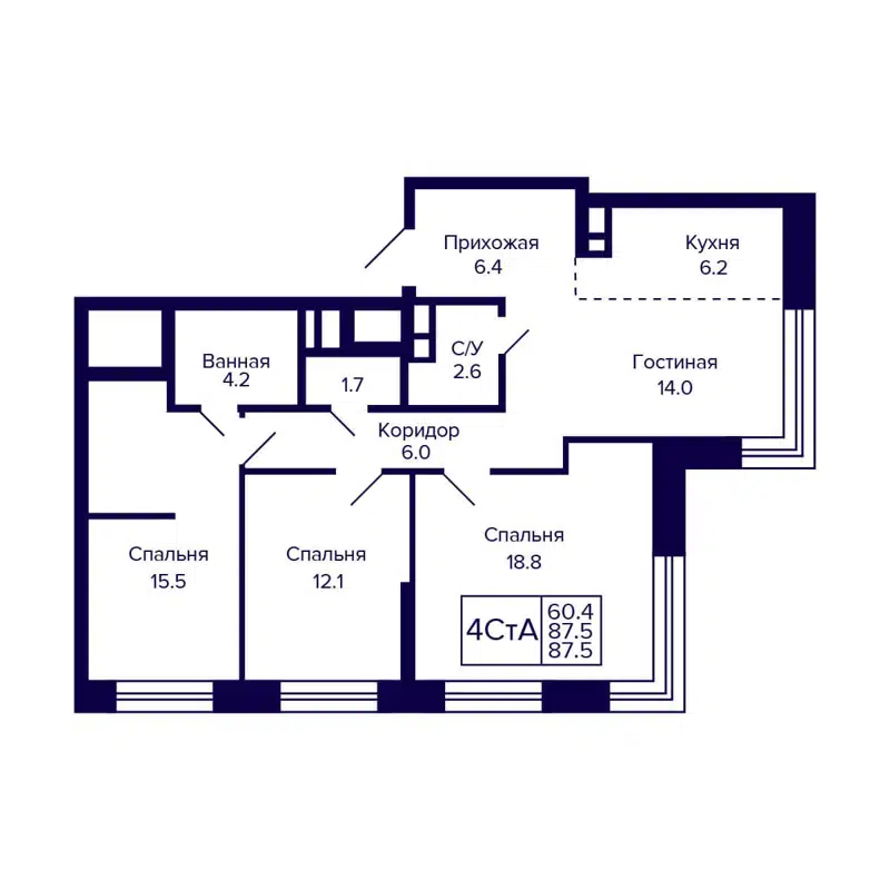 4-комнатная квартира 87.5 м² CITATUM