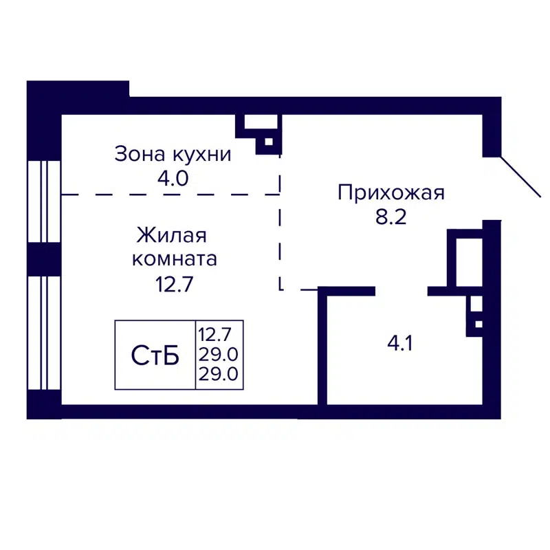 Студия 29 м² Сподвижники