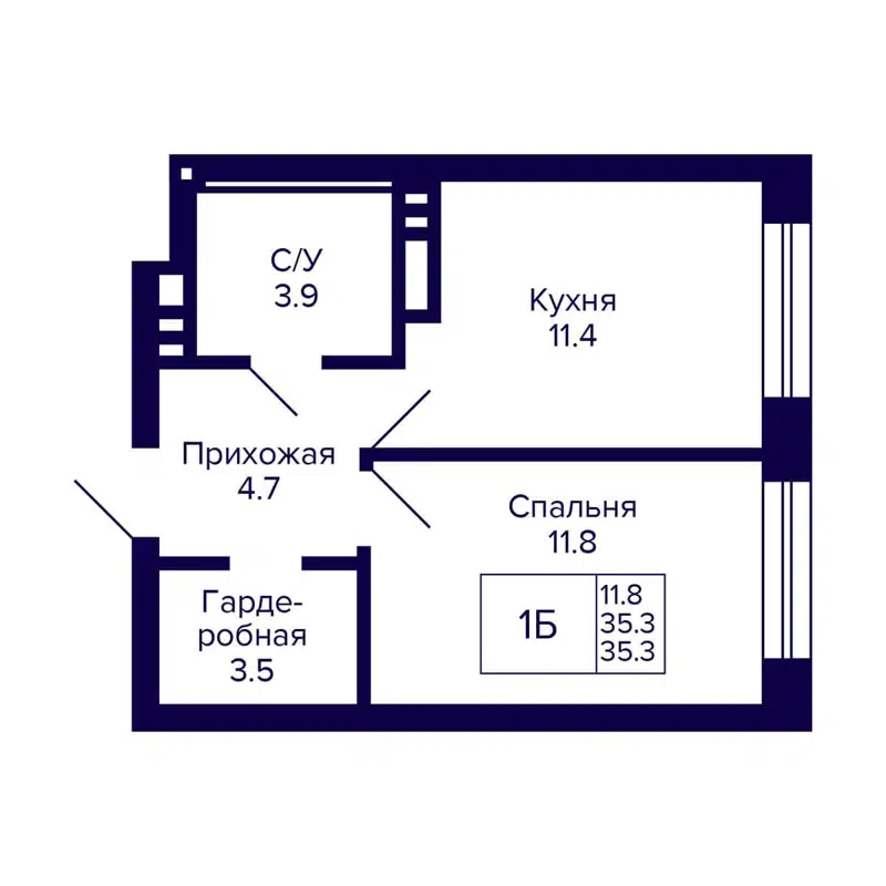 1-комнатная квартира 35.3 м² Сподвижники