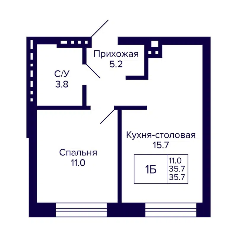 1-комнатная квартира 35.7 м² Сподвижники