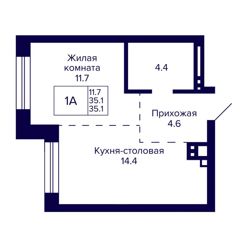 1-комнатная квартира 35.1 м² Сподвижники