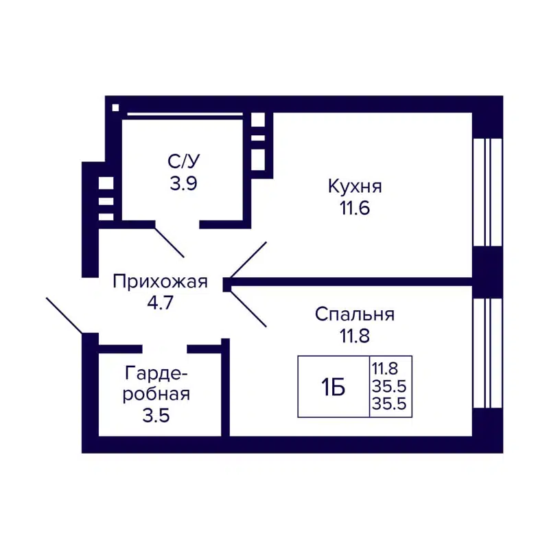 1-комнатная квартира 35.5 м² Сподвижники