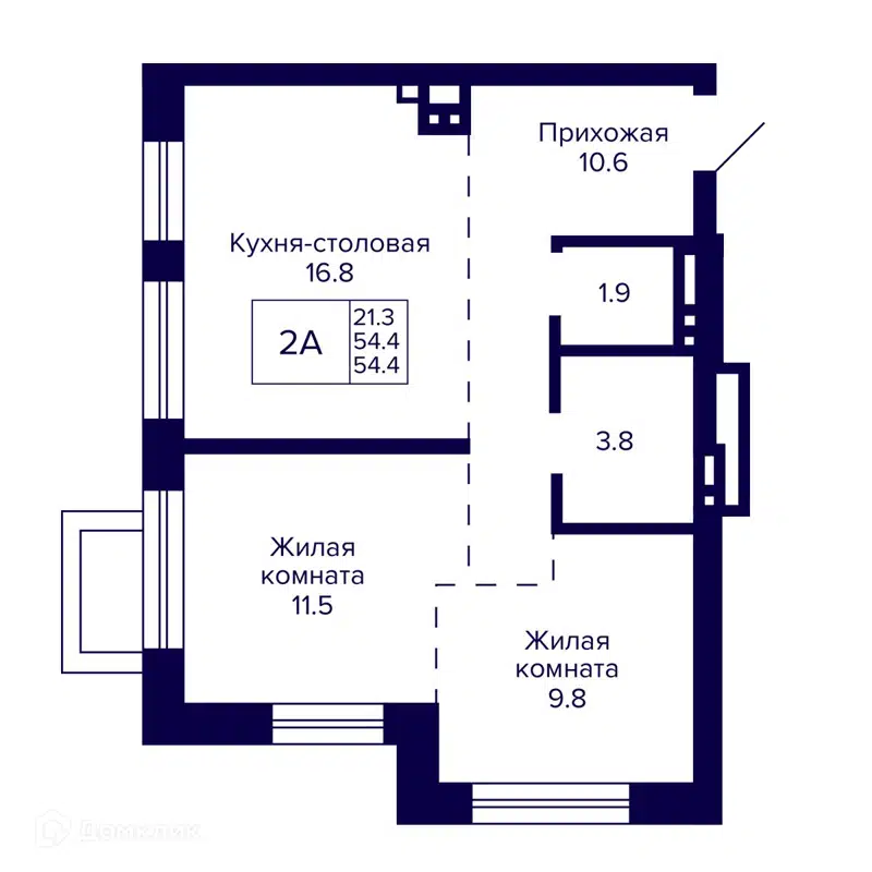 2-комнатная квартира 54.4 м² Сподвижники