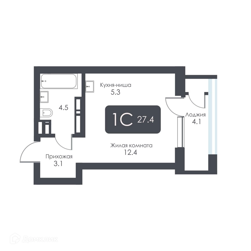 Студия 25.3 м² City Towers