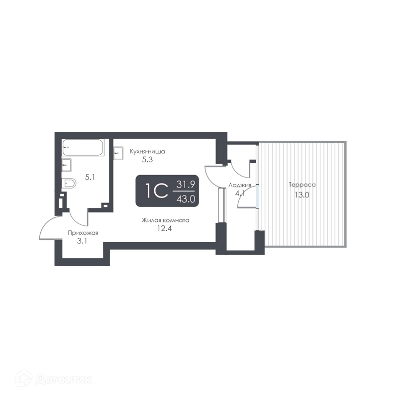Студия 25.9 м² City Towers