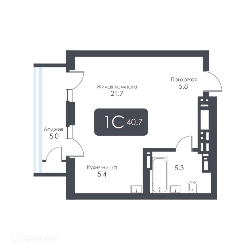 Студия 38.2 м² City Towers