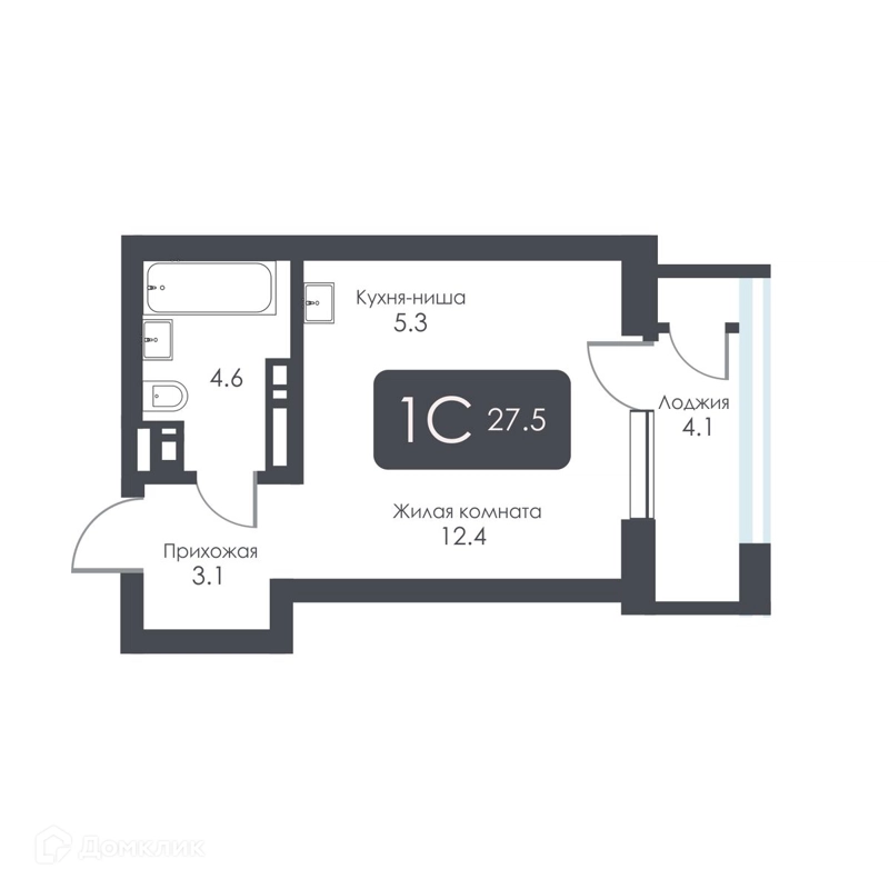 Студия 25.4 м² City Towers