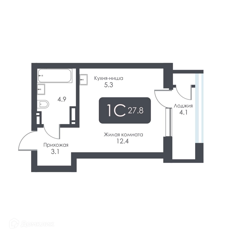 Студия 25.7 м² City Towers