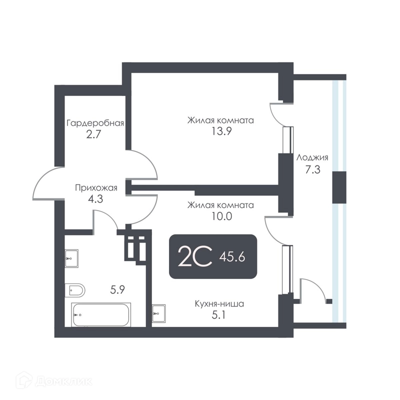 2-комнатная квартира 41.9 м² City Towers