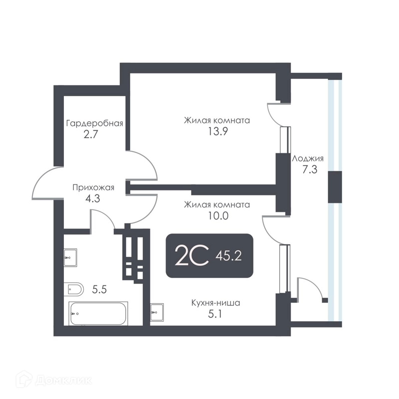 2-комнатная квартира 41.5 м² City Towers