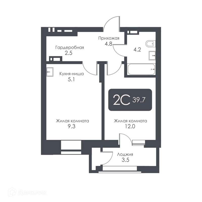 2-комнатная квартира 37.9 м² City Towers