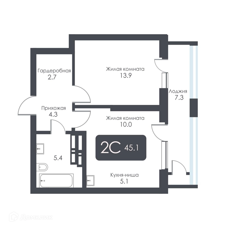 2-комнатная квартира 41.4 м² City Towers