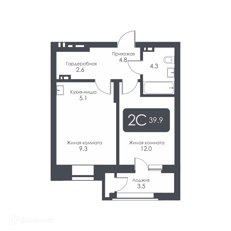 2-комнатная квартира 38.1 м² City Towers