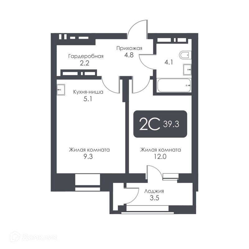 2-комнатная квартира 37.5 м² City Towers