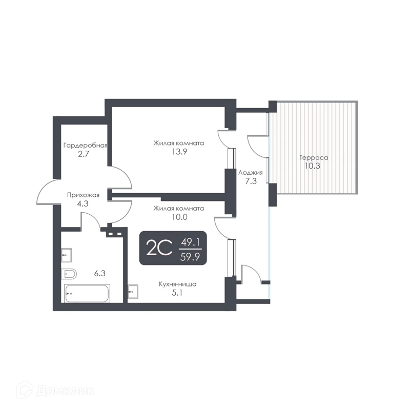 2-комнатная квартира 42.3 м² City Towers