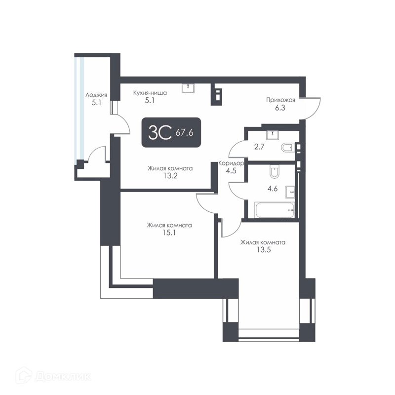 3-комнатная квартира 65 м² City Towers