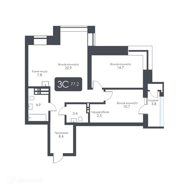 3-комнатная квартира 75.3 м² City Towers