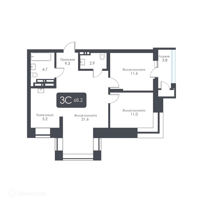 3-комнатная квартира 66.3 м² City Towers