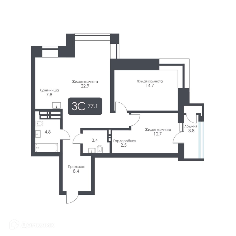 3-комнатная квартира 75.2 м² City Towers
