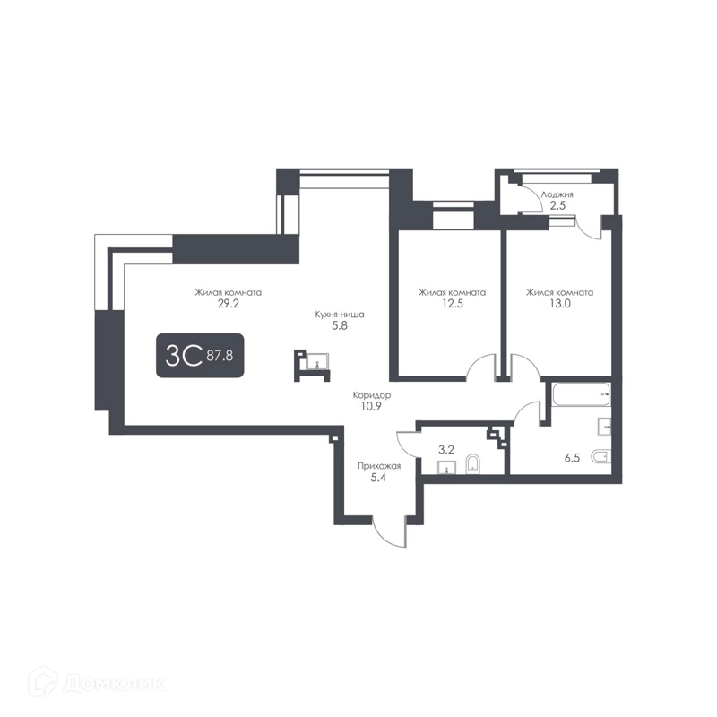3-комнатная квартира 86.5 м² City Towers