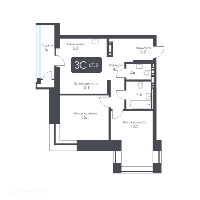 3-комнатная квартира 64.7 м² City Towers