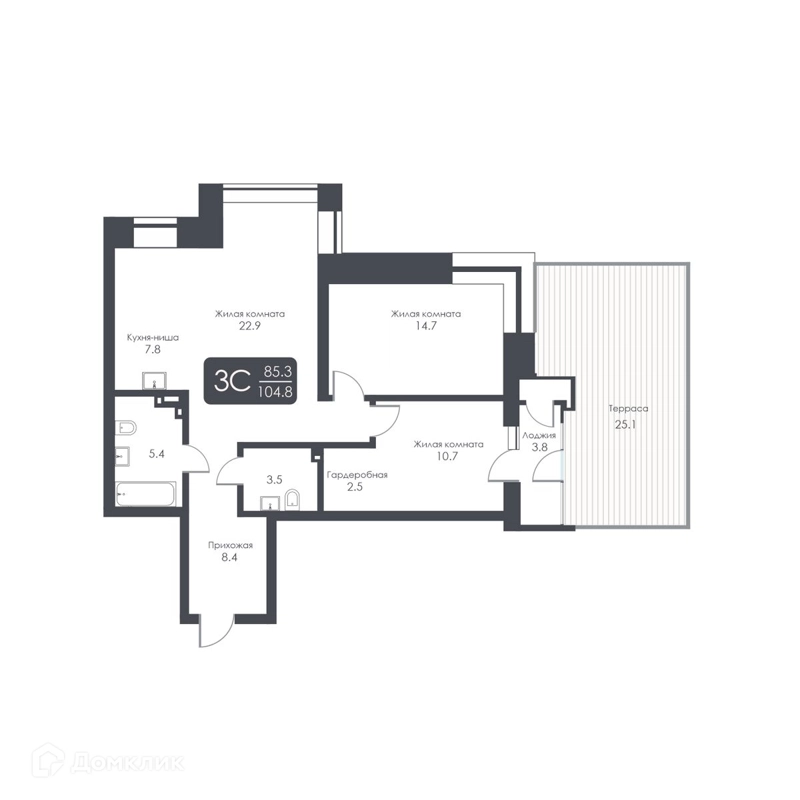 3-комнатная квартира 75.9 м² City Towers