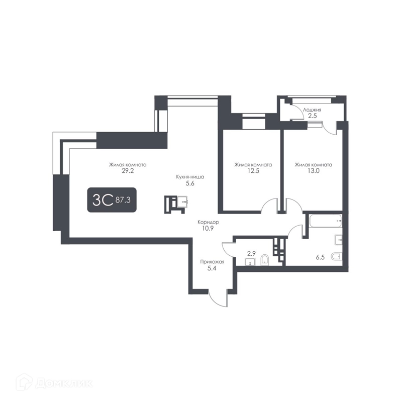 3-комнатная квартира 86 м² City Towers
