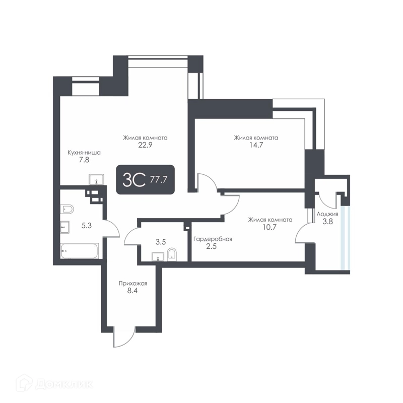 3-комнатная квартира 75.8 м² City Towers