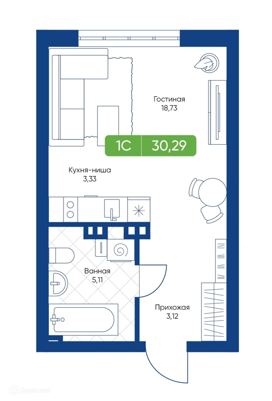 Студия 30.29 м² Биография