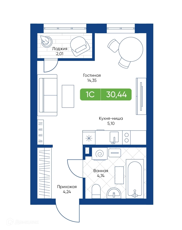 Студия 30.44 м² Биография
