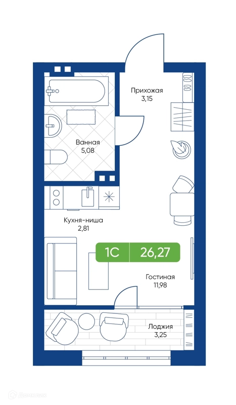 Студия 26.27 м² Биография