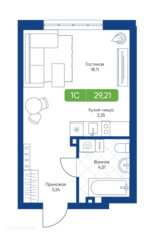 Студия 29.21 м² Биография
