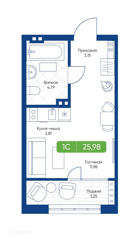 Студия 25.98 м² Биография
