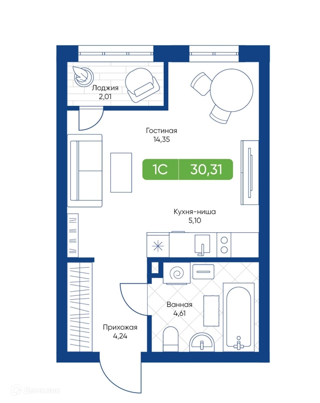 Студия 30.31 м² Биография