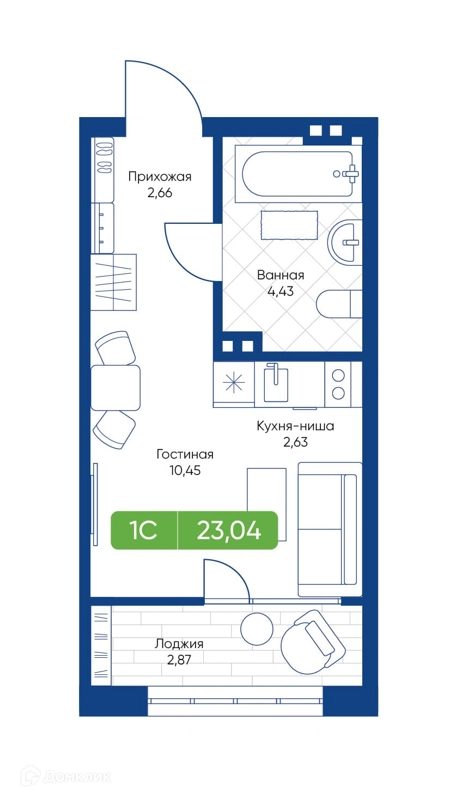 Студия 23.04 м² Биография