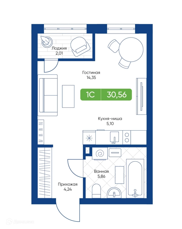 Студия 30.56 м² Биография