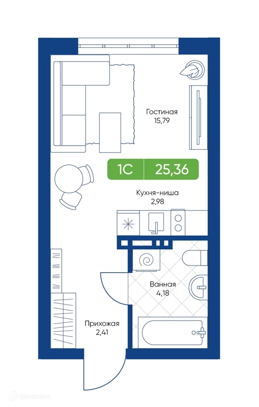 Студия 25.36 м² Биография