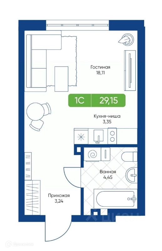 Студия 29.15 м² Биография