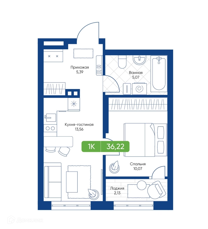 1-комнатная квартира 36.22 м² Биография