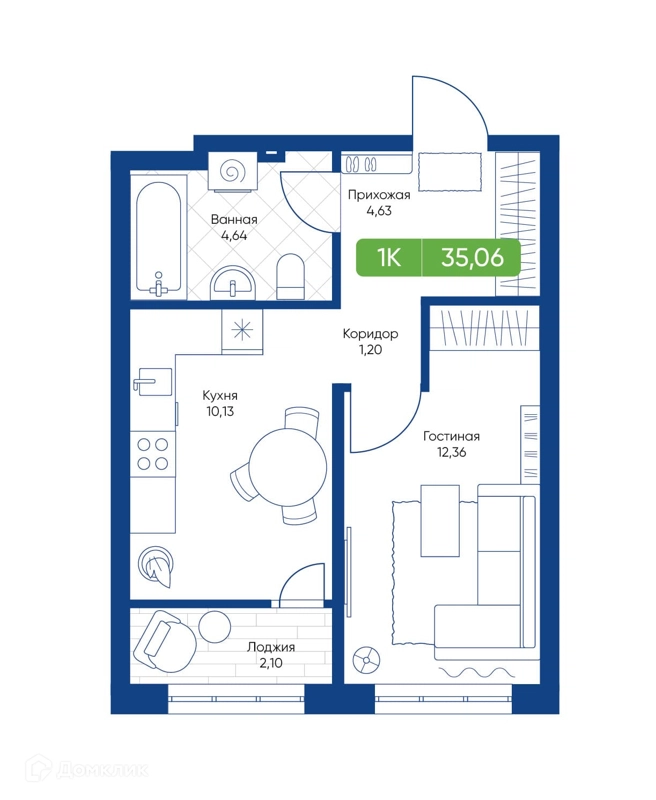 1-комнатная квартира 35.06 м² Биография