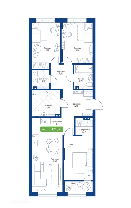 4-комнатная квартира 89.84 м² Биография