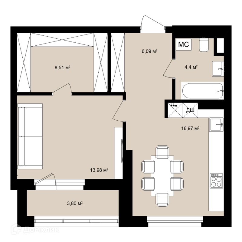 Студия 52.98 м² Римский квартал