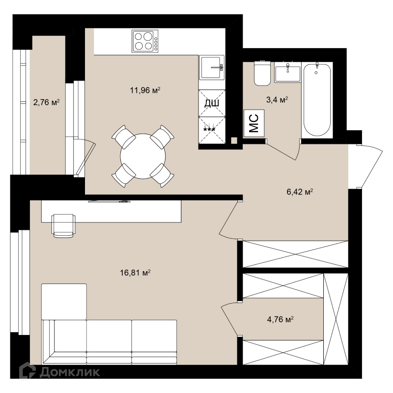 Студия 46.73 м² Римский квартал