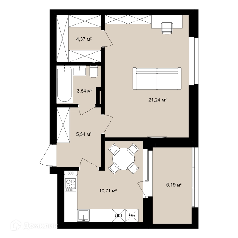 Студия 49.59 м² Римский квартал